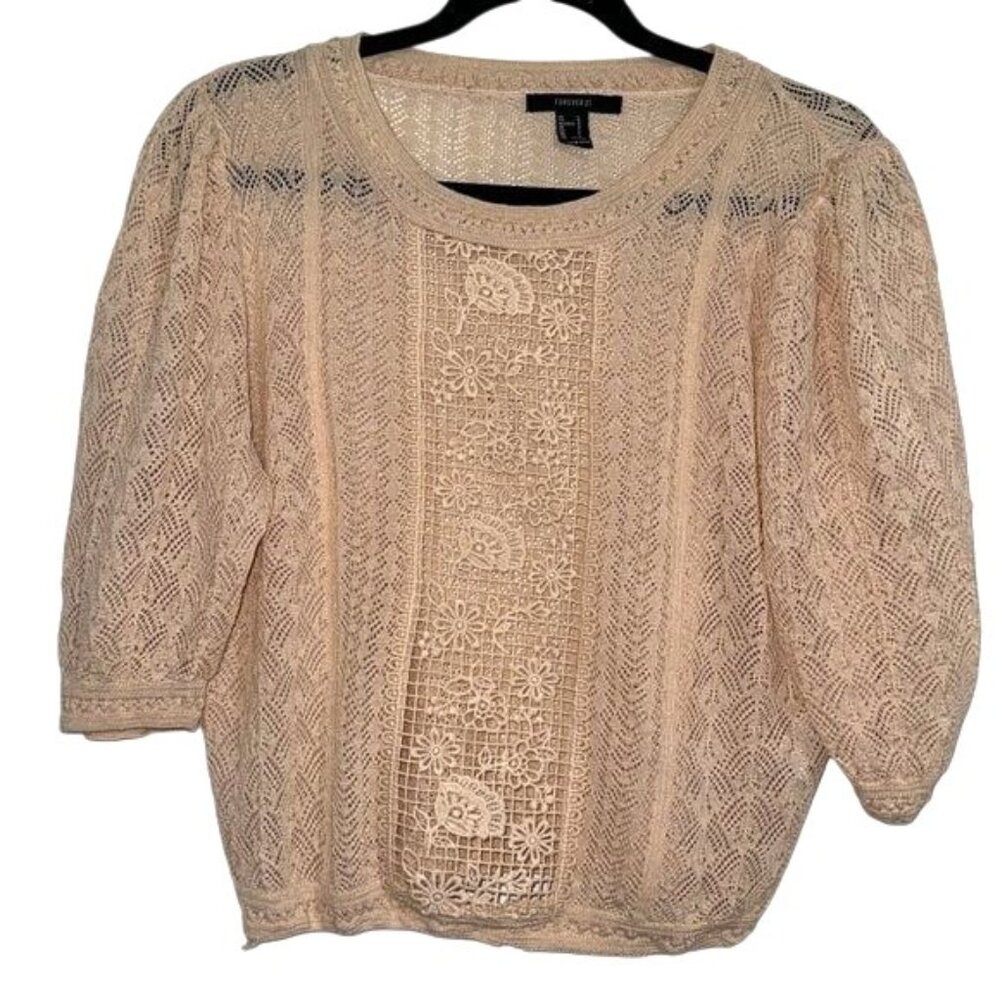 Forever 21 Womens Beige Crochet Lace Top L